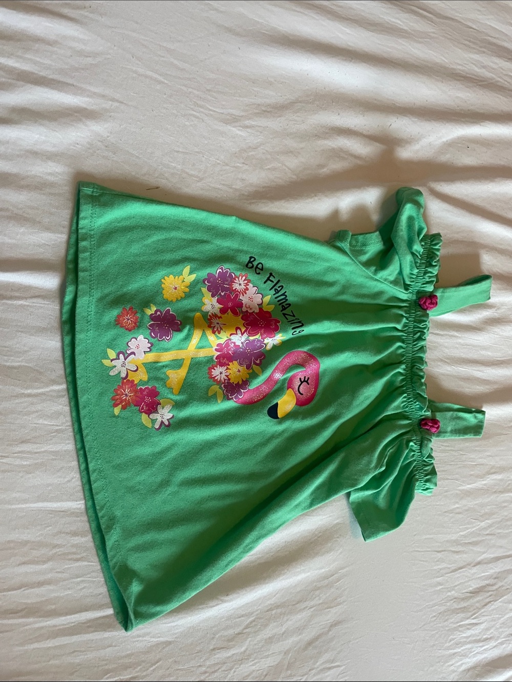 Girls Green Flamingo Floral Tank Top - Bright Green